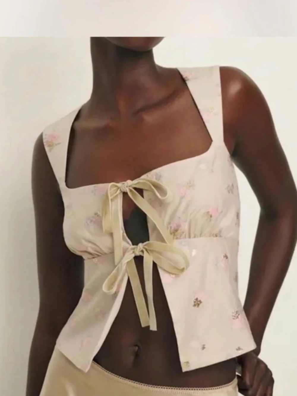 Reformation Azalea Crop Top with Velvet‎ Bows Elouise